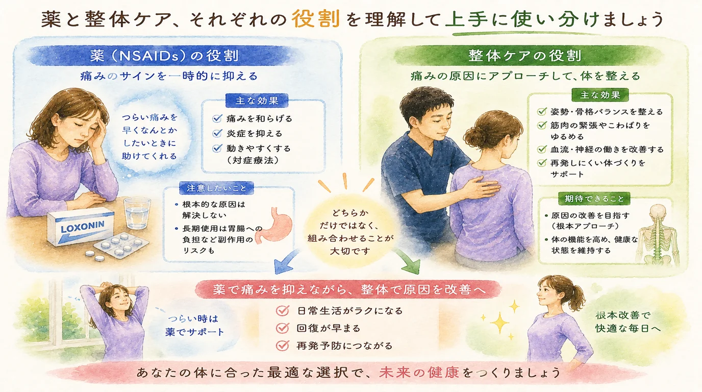 薬（NSAIDs）と整体ケアの役割：それぞれの守備範囲を理解して使い分け